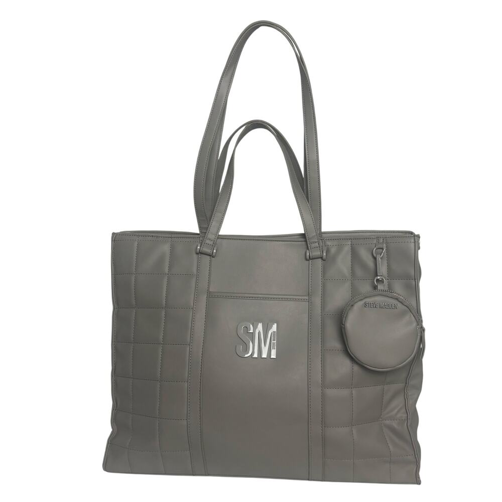 Steve Madden Large Gray Quilted Tote Bag with Coin Pouch Shoulder Purse